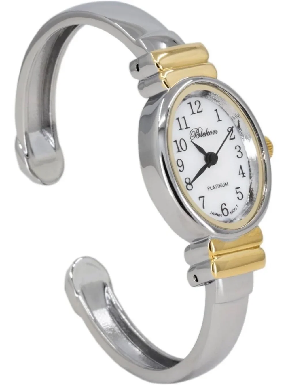 Women's Silver Gold Analog Elegant Pearl Dial Sophisticated Cuff Bracelet Watch